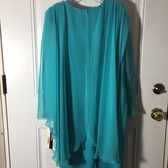 After Dark woman’s formal teal dress beaded epaulettes attached scarf size 9/10 - Picture 3 of 9